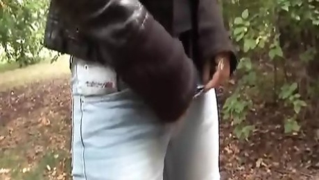 Super busty lady from Germany gets her round ass covered with cum outdoors