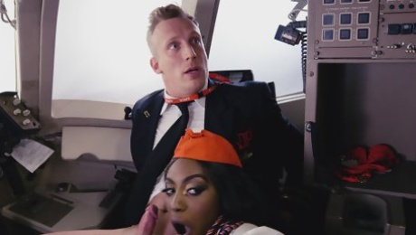 Bisexual stewardess chicks Aletta Ocean and NiShea are fucking the pilot